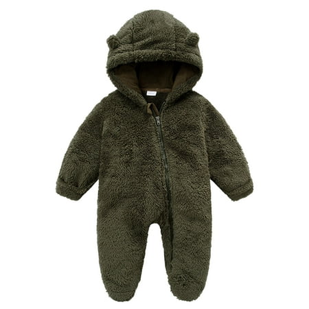 

LBECLEY Corduroy Jumper Set Baby Girl Boy Cute Solid Long Sleeves Cartoon Ear Fleece Footed Hooded Zipper Romper Warm Jumpsuit Outfits Girl Jumpsuit 8 10 Army Green 9M