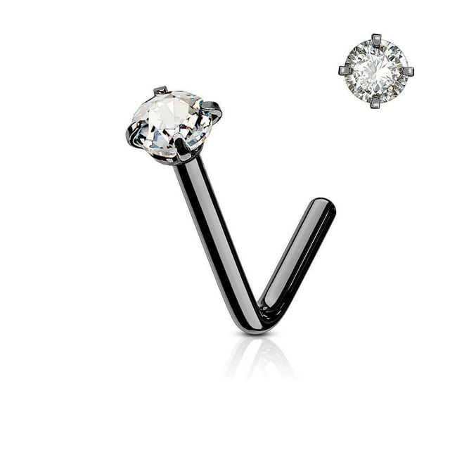 Anneau de Nez en Forme de L Vis en Acier Chirurgical Perçage 3MM Ensemble CZ Gem 20G 18G 6MM
