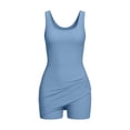 thumbnail image 4 of Women Crew Neck Sleeveless Tennis Dress, Solid Ribbed Bodycon Mini Dress with Built-In Shorts & Side Pockets, Stretchy Athletic Workout Dress Light Blue M(M), 4 of 8
