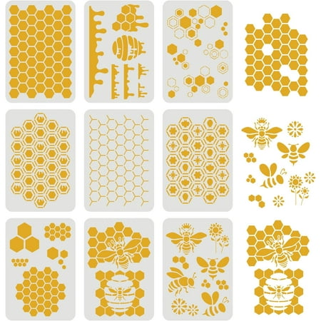9 pcs Honeycomb Stencils Set 11.7x8.3inch Bee Stencils for Painting Reusable Honeycomb Pattern Template Rhombic Stencil for Painting on Wall Floor Furniture Wood and Paper
