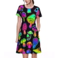 thumbnail image 1 of Fotbe Bright Mushrooms Vestido Largo de Moda para Mujer, Vestido Tipo Camiseta con Manga Corta y Estilo Casual a Rayas y Bloques de Color, 1 of 6