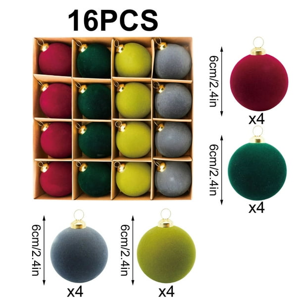 16 Pcs Velvet Christmas Balls Flocked Christmas Tree Ornaments Plastic Balls Xmas Decorative Hanging Ornaments Christmas Tree Decoration