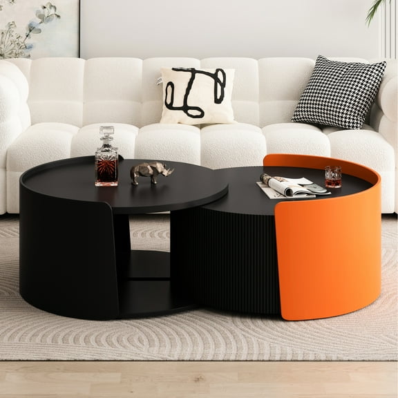 Black Coffee Table With Cupboard - No Assembly, , For Living Room Modern Pull Out End Black, Construction Home