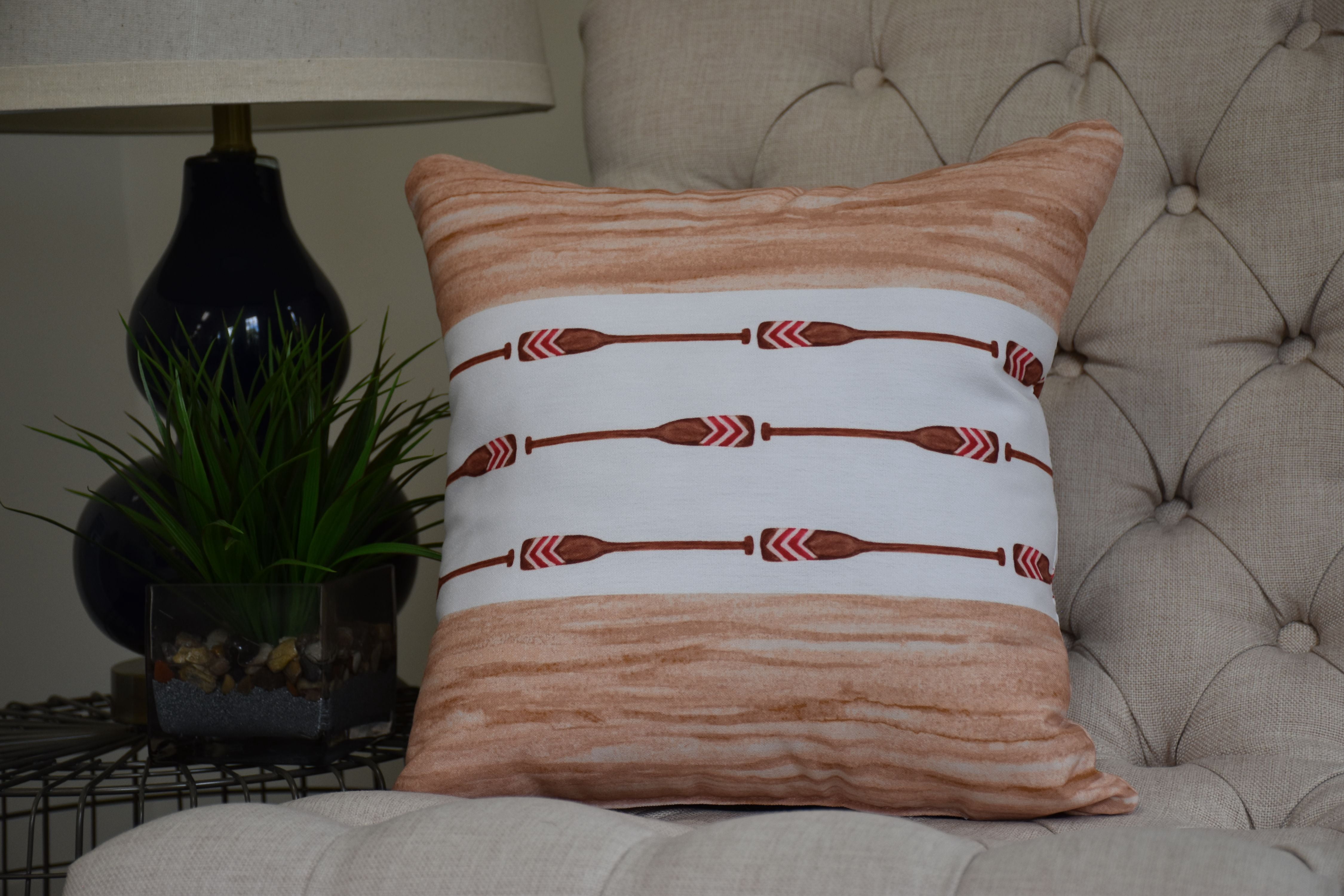 Simply Daisy, 18 x 18 inch, Oar Stripe Center, Stripe Print Pillow, Ivory