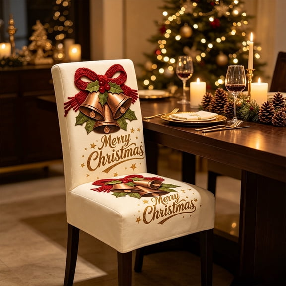 Christmas Dining Chair Covers, Stretch Christmas Chair Slipcovers, Xmas Holiday Full Chair Protector for Dining Room Kitchen Christmas Party Home Decoration