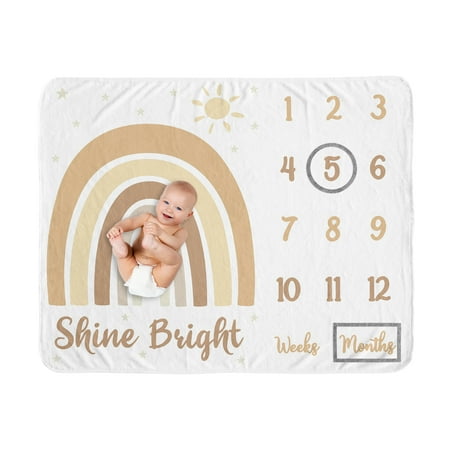 UPC: 0846480096535 | Boho Rainbow Neutral Fleece Milestone Baby Blanket Girl Boy Unisex by Sweet Jojo Designs