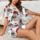 thumbnail image 4 of Balery Rabbit And Hedgehog Conjunto de Pijama para Mujer con Estampado, Dos Piezas de Manga Corta y Shorts, Ropa de Dormir Suave con Cuello Redondo y Bolsillos-Medium, 4 of 6