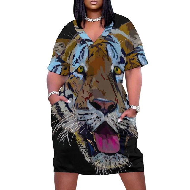 Vestido de verano con bolsillos sueltos y estampado de tigre de Bengala real para mujer. Vestidos de noche para mujer.
