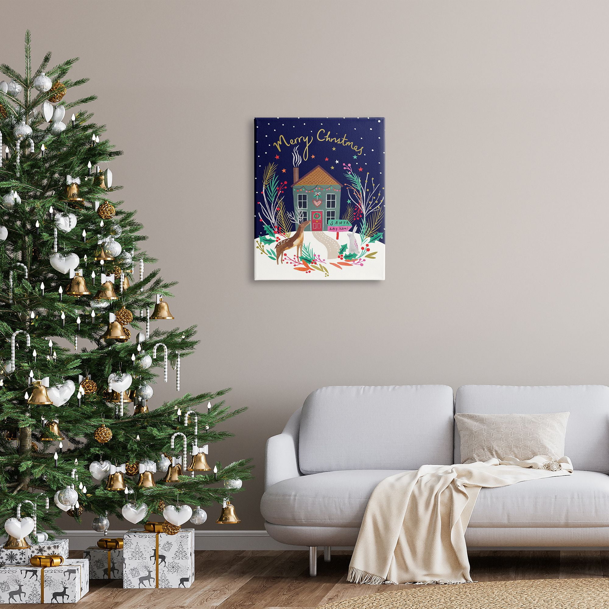 Stupell Indtries Merry Christmas Family Home Scene Festive Reindeer Holly,24 x 30,Design by Heather McLaughlin