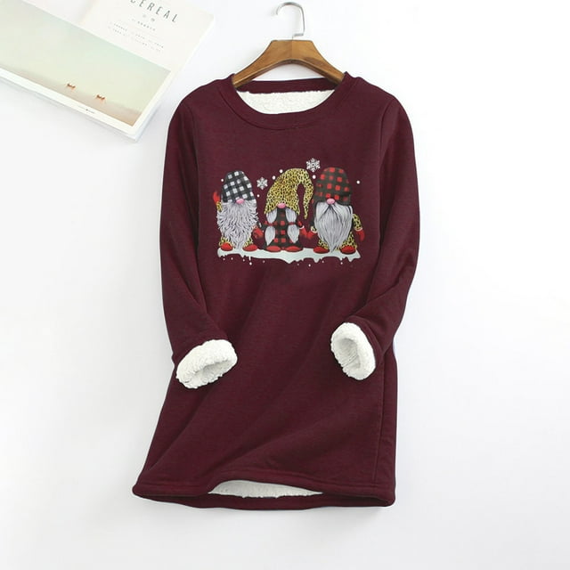 Vêtements d'Automne pour Femmes et Hiver Mode Décontractée, sous-Couche Chaude en Peluche, Imprimé de Noël, Manches Longues, Col Rond, Tenues pour Femmes en Hiver en Liquidation