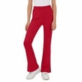 thumbnail image 4 of Pantalones de yoga acampanados de color liso para niñas, con bolsillos y cintura elástica, de poliéster, tallas medianas y grandes., 4 of 9