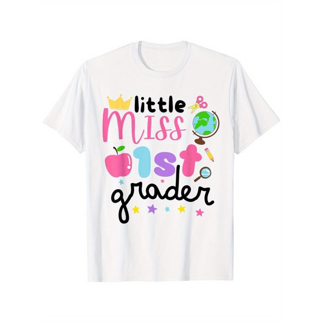 Camiseta de manga corta para niño y niña de 1.er grado, ideal para el primer día de clases. Tejido suave y transpirable.