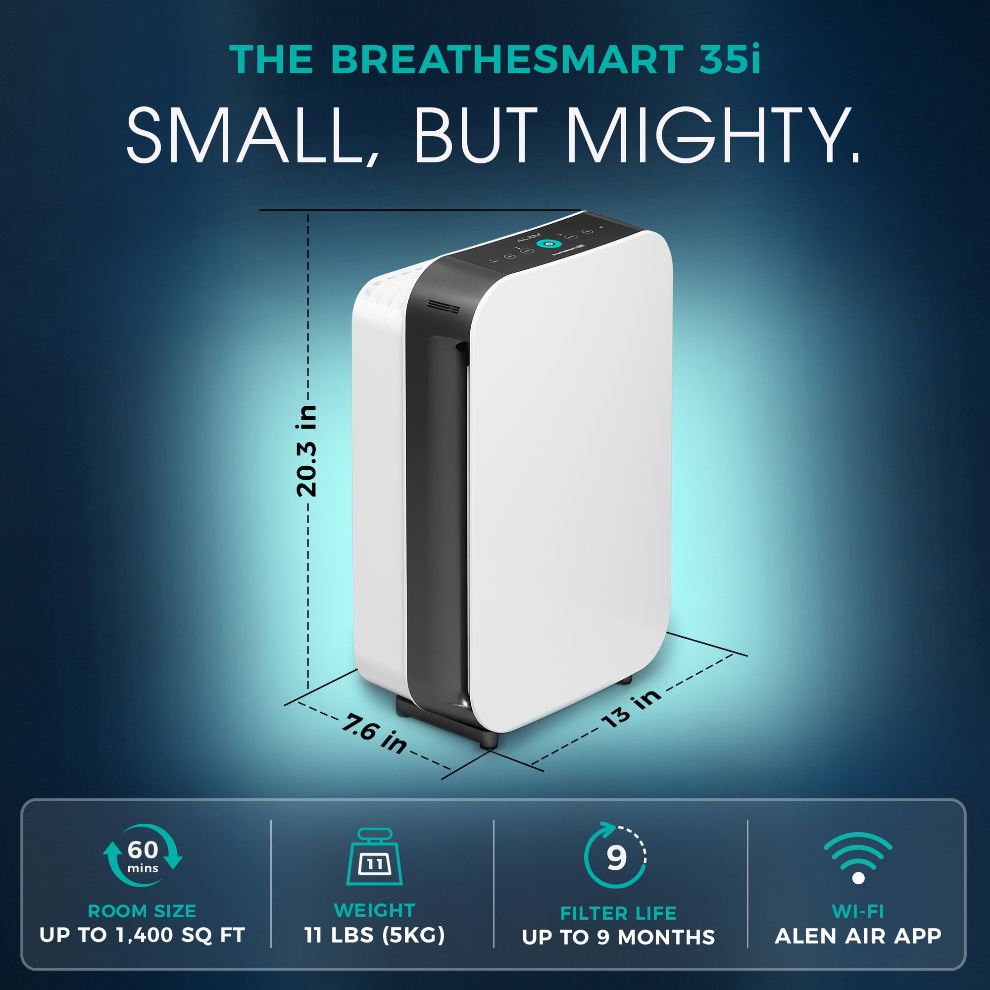 Alen BreatheSmart 35i with Ultimate (Odor) Filter delivers powerful air purification for small to medium spaces, combining advanced features with a compact, affordable design.