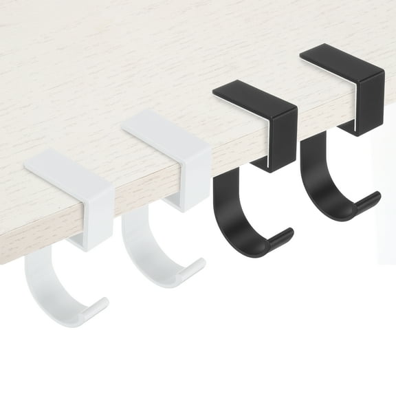 Uxcell 4Pcs Purse Hook for Table, 5-shaped Purse Hanger for Desk Portable Nail Free Heavy Duty Under Desk Handbag Holder Backpack Headphone Small Hook, Black/White