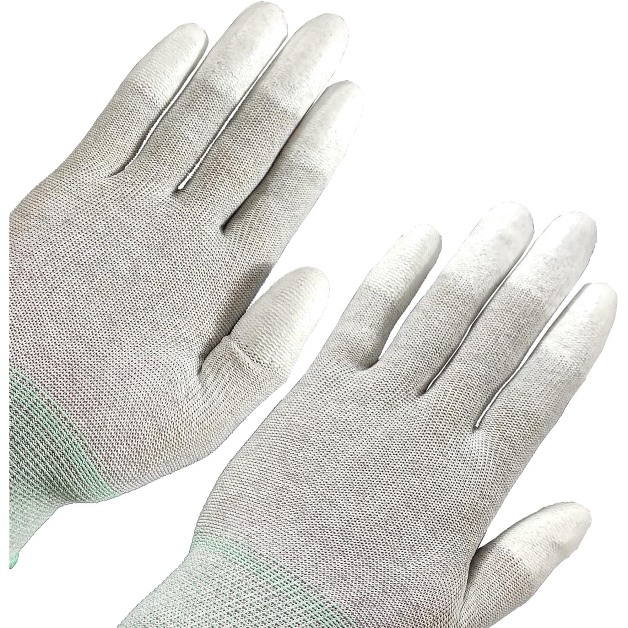GUENG 10 Pairs Medium Carbon Fiber ESD Anti-Static Work Gloves, PU Coated Non-Slip Fingertip Knitted Safety Gloves for Electronics Repair Assembly