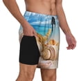 thumbnail image 2 of Sigee Beach Starfish Shell Print Mens Swim Trunks with Compression Liner Quick Dry Swim Stretch Beach Shorts with Pockets,S-3XL, 2 of 7