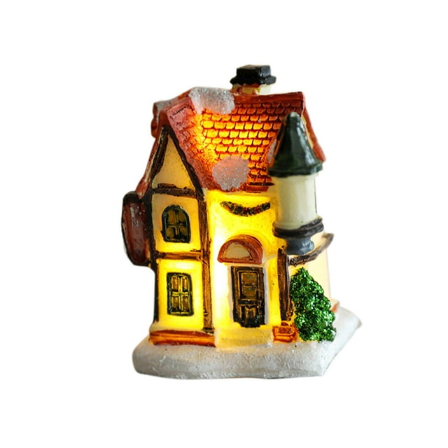 Casa de resina en miniatura con iluminación de nieve navideña y centros de mesa con luz cálida Estilo C