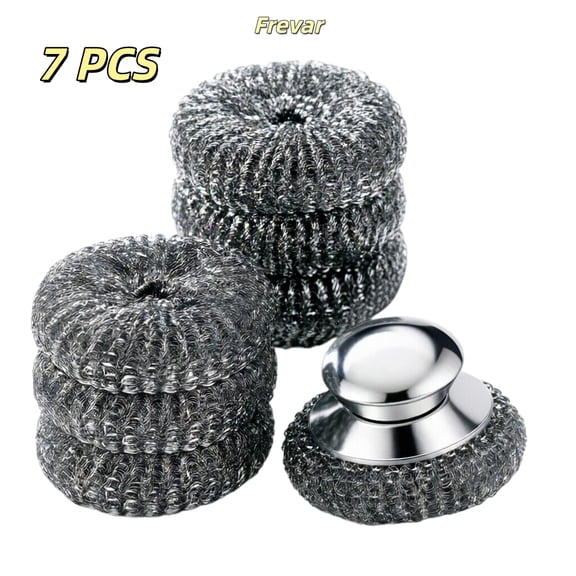 7 Pack Steel Wool Scrubber, Stainless Steel Scrubber Pads with Handle - The Ultimate Scouring Solution for Rust, Stubborn Messes on Cookware, Grill, Oven & Kitchen Sinks