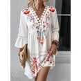 thumbnail image 2 of EASYBRAUS Women V Neck Lace Print Summer Dress Casual Floral Flare Sleeve Short Dress, 2 of 6