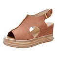thumbnail image 4 of Rokment Womens Platform Wedge Gladiatoor Sandals 2026 Summer Fashion Casual Leather Pep Open Toe Cut-Out Chunky High Heels Slingback Dress Sandals for Woman Brown Size 7.5, 4 of 5