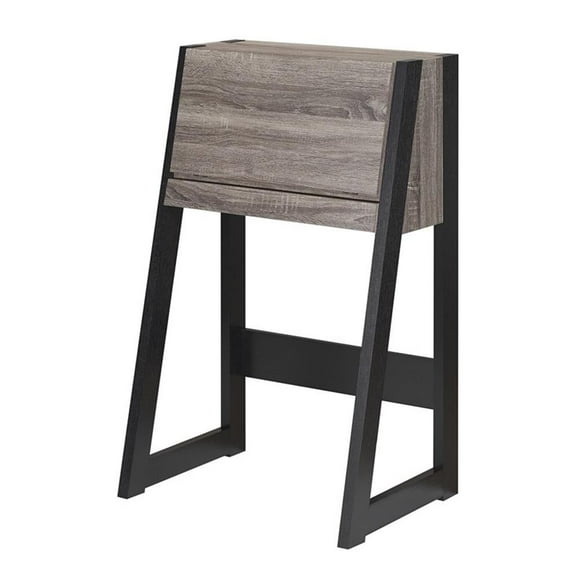 Bowery Hill Wood Distressed Gray and Black Secretary Desk Rectangular Generous Storage 26"W x 19"D x 41.75"H Unassembled