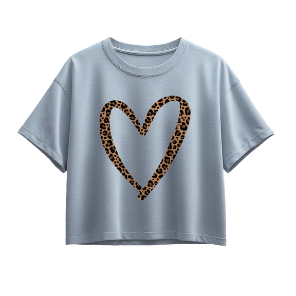 Instant Message - Leopard Print Heart Outline - Youth Girls Boxy T-Shirt