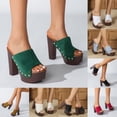 thumbnail image 2 of Women's Studded Platform Heels Peep Toe Fashion Wooden Style Block Heeled Sandals Retro Pattern Mules Formal Dress Shoes for Prom Yellow Size 9.5, 2 of 9