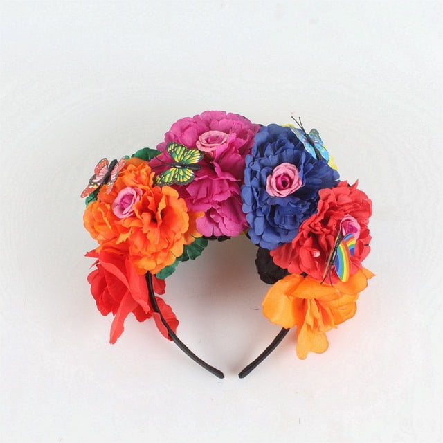 Hebilla étnica para la cabeza, tocado de mariposa artificial, diadema para fiesta de Halloween, tocado vintage con flores de peonía