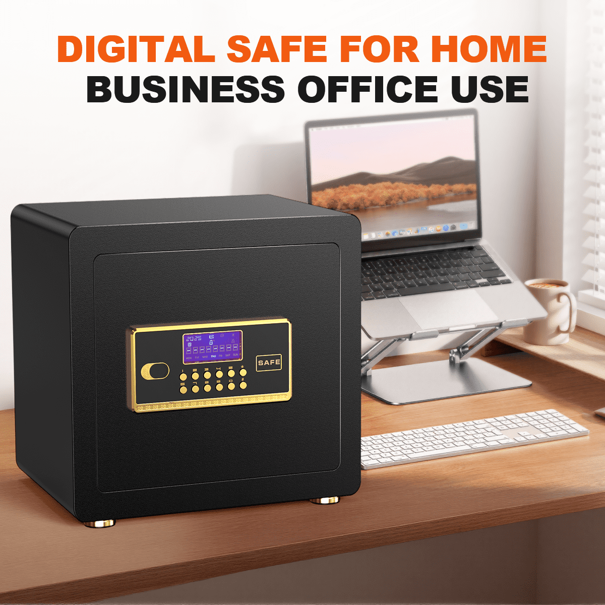 Gemaisil 2.5 Cuft Safe Box with Digital Keypad, Security Safe with Fireproof Waterproof Bag, Adjustable Shelf, Alarm System, Office & Home Safes for Cash, Jewelry, Documents, Black