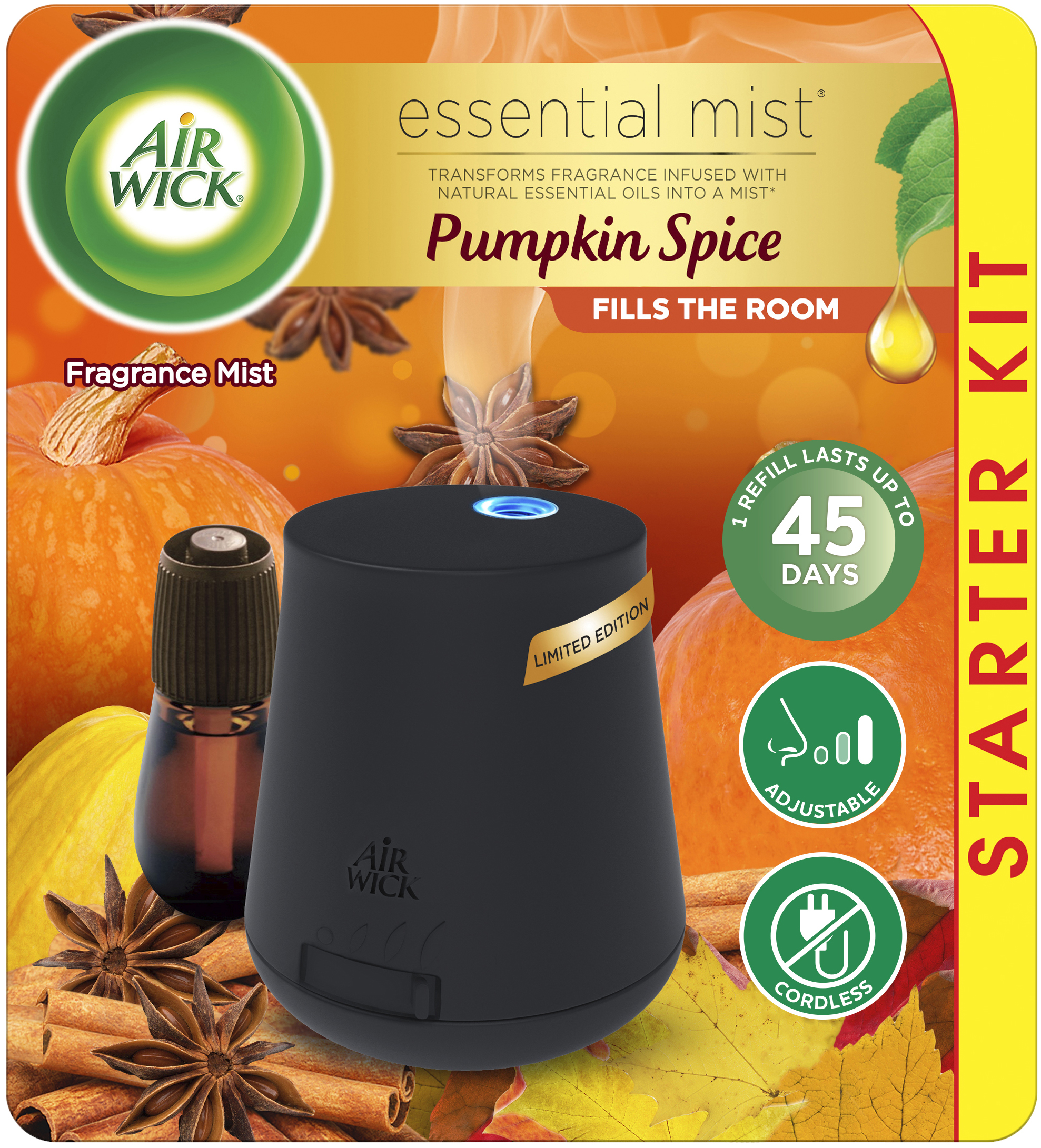 Air Wick Essential Mist Starter Kit Diffuser Refill Pumpkin Spice 
