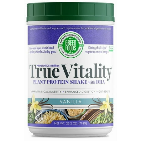 Green Foods True Vitality Plant Protein Powder, Vanilla, 15g Protein, 1.6 Lb