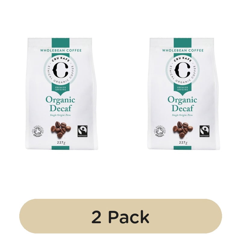 CRU Kafe Organic Fairtrade Decaf Peruvian Coffee Beans 227g, British Import (Pack of 2)