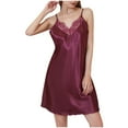 thumbnail image 3 of Women's Satin Chemise Nightgown Sleeveless Lace Silk Slip Lingerie Dress Sexy V Neck Nighties Sleepwear, 3 of 5