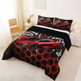 thumbnail image 2 of Erosebridal Cool Race Car Queen Comforter Set for Kids Boys, Gradient Red Honeycomb Bedding Comforter Set, Black Reversible, 1 Comforter and 2 Pillowcases, 2 of 6