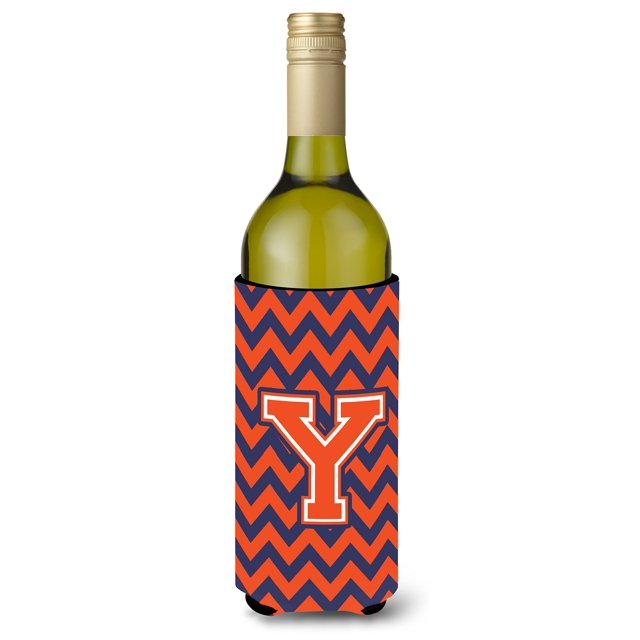 Letra Y Chevron Naranja Azul Botella De Vino Bebida Aislador Hugger Cj1042-Yliterk