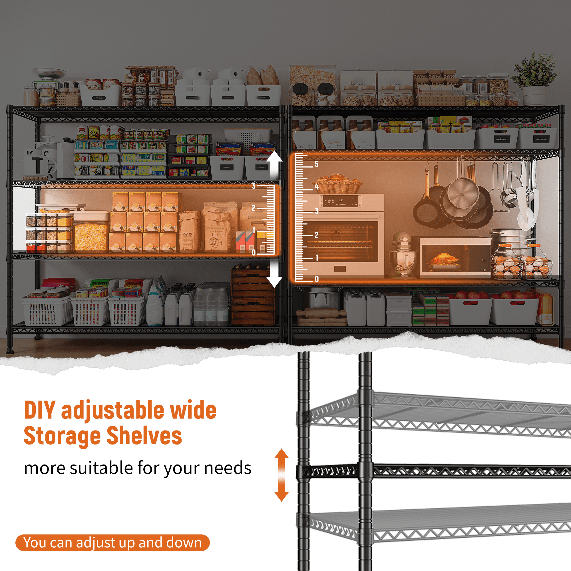 REIBII 45.3"W 4 Tier Metal Shelves Adjustable Wire Shelving for Storage Pantry Kitchen Living Room Shelves