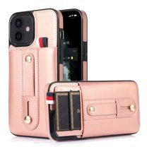 Nalacover for iPhone 14 Wallet Case Hidden Card Slots Holder, Premium PU Leather Loop Finger Strap TPU Shockproof Lens Protection Cover for iPhone 14,Rosegold