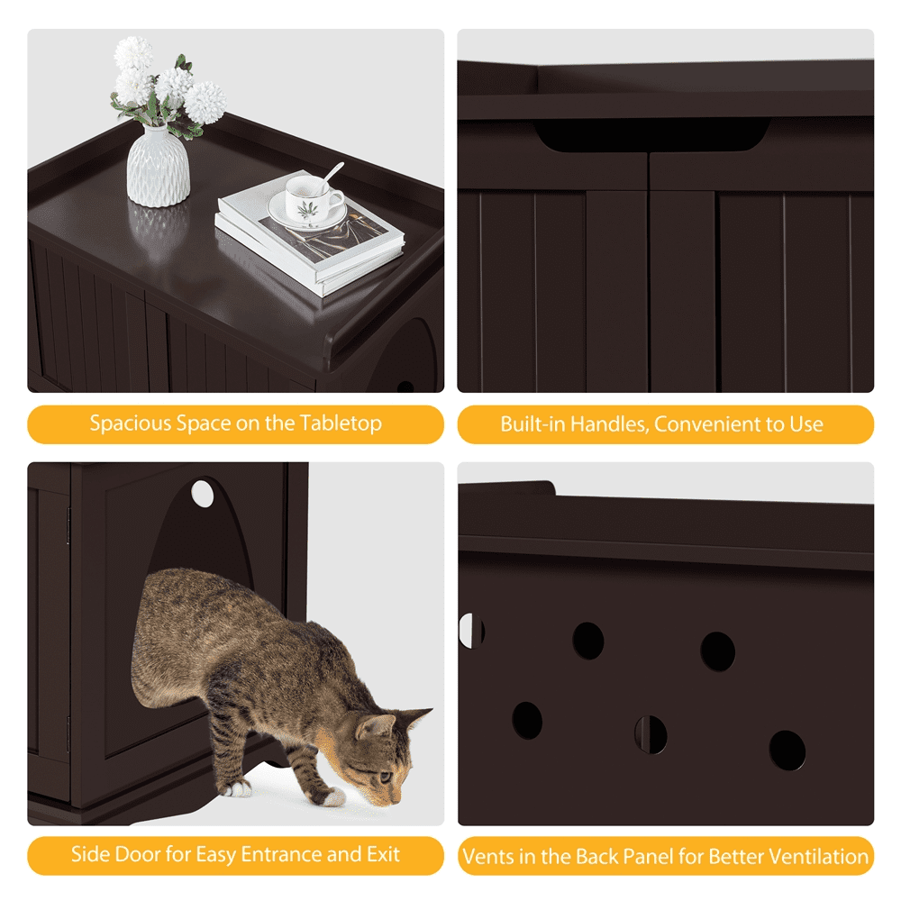 Yaheetech Wood Cat Litter Box Enclosure with Double Doors, Espresso