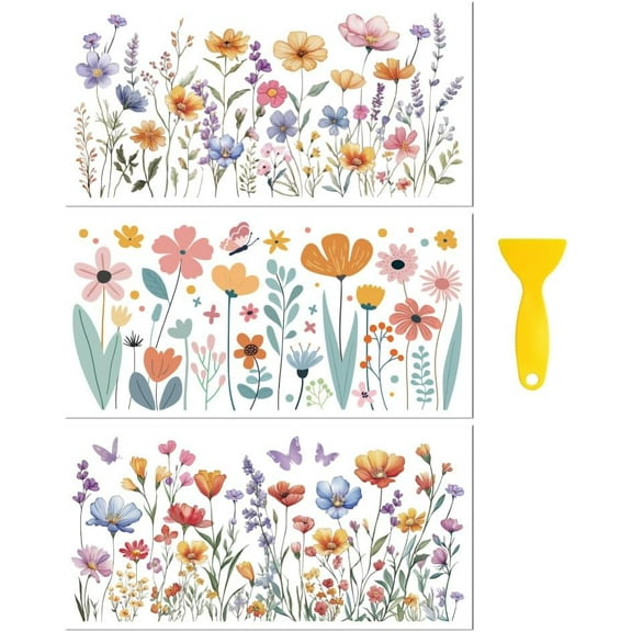 Rub on Transfer Decal Sticker for Furniture Craft Decor 6"x12" Wildflower Bushes 3Pcs Waterproof UV DTF Transfer for Drawer Dresser Glass Porcelain Wood Plastic Window