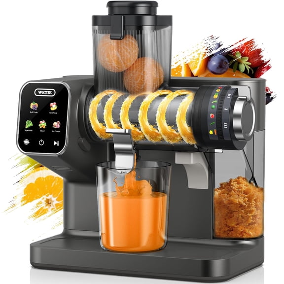 Juicer Machines, Cold Press Juicer w/ Touch Screen, Adjustable Pressure, 99% Juice Yield, 3.54'' Feed Chute Slow Masticating Juicer Maker, Easy to Clean - Gray