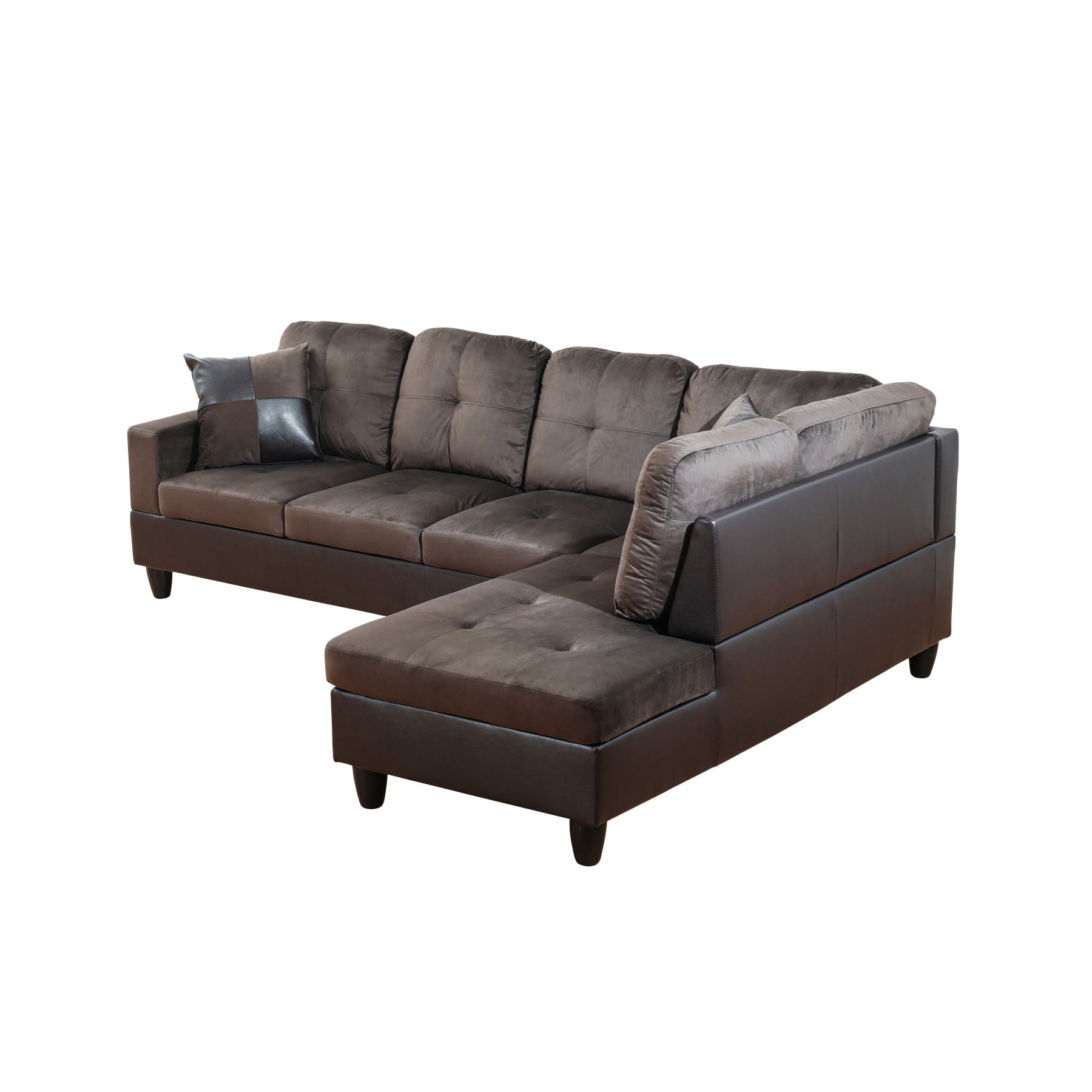 Hommoo Flannel & PVC L-Shaped Sectional Couch and Sofa Set, Modern Living Room Furniture Set, Right Side, Dark Brown