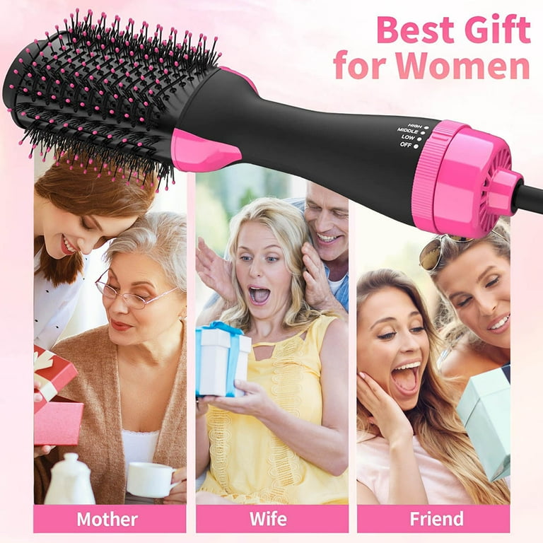 Hair Dryer Brush One Step Hot Air Hair Dryer Brush 4 in 1 Negative Electric Blow Dryer Rotating Curler and Ion Hair Straightener Brush for Fast