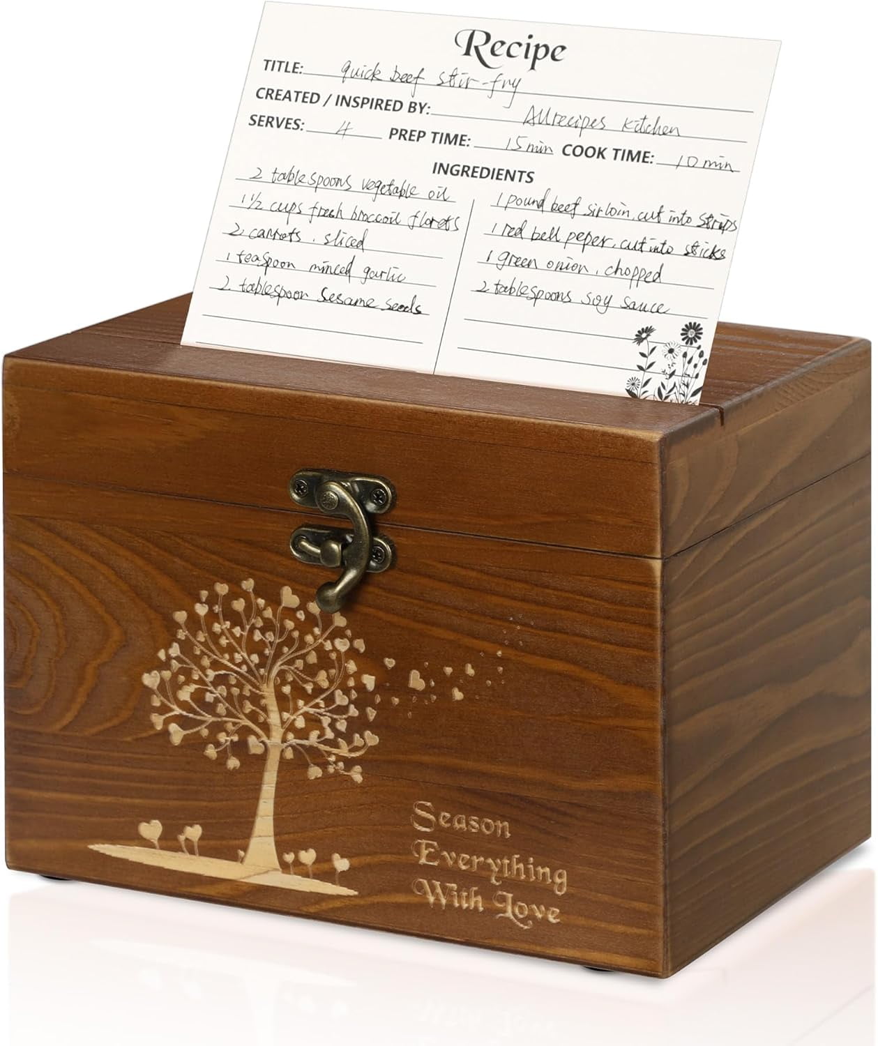 MHSIOAP-Vintage Recipe Box, Wooden Recipe Cards and Box Set, Recipe Organizer w/ 50 Blank Cards and 8 Wood Dividers, Perfect Housewarming, Bridal Shower Gift, Vintage Brown