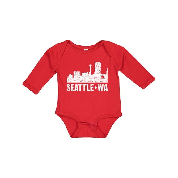 Inktastic Seattle Skyline Grunge Boys or Girls Long Sleeve Baby Bodysuit