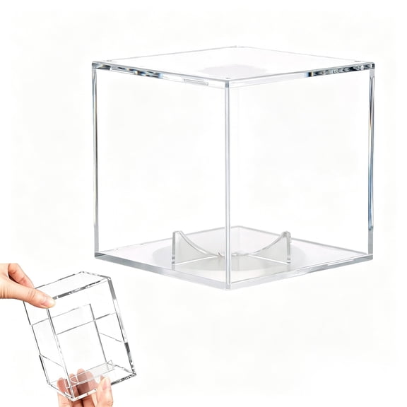olkpmnmk Baseball Display Case, Clear Acrylic Cube with Wooden Base, UV Protected Display Box, Clear Baseball Holder Protector Memorabilia Autograph Display Box for Official Size Baseball