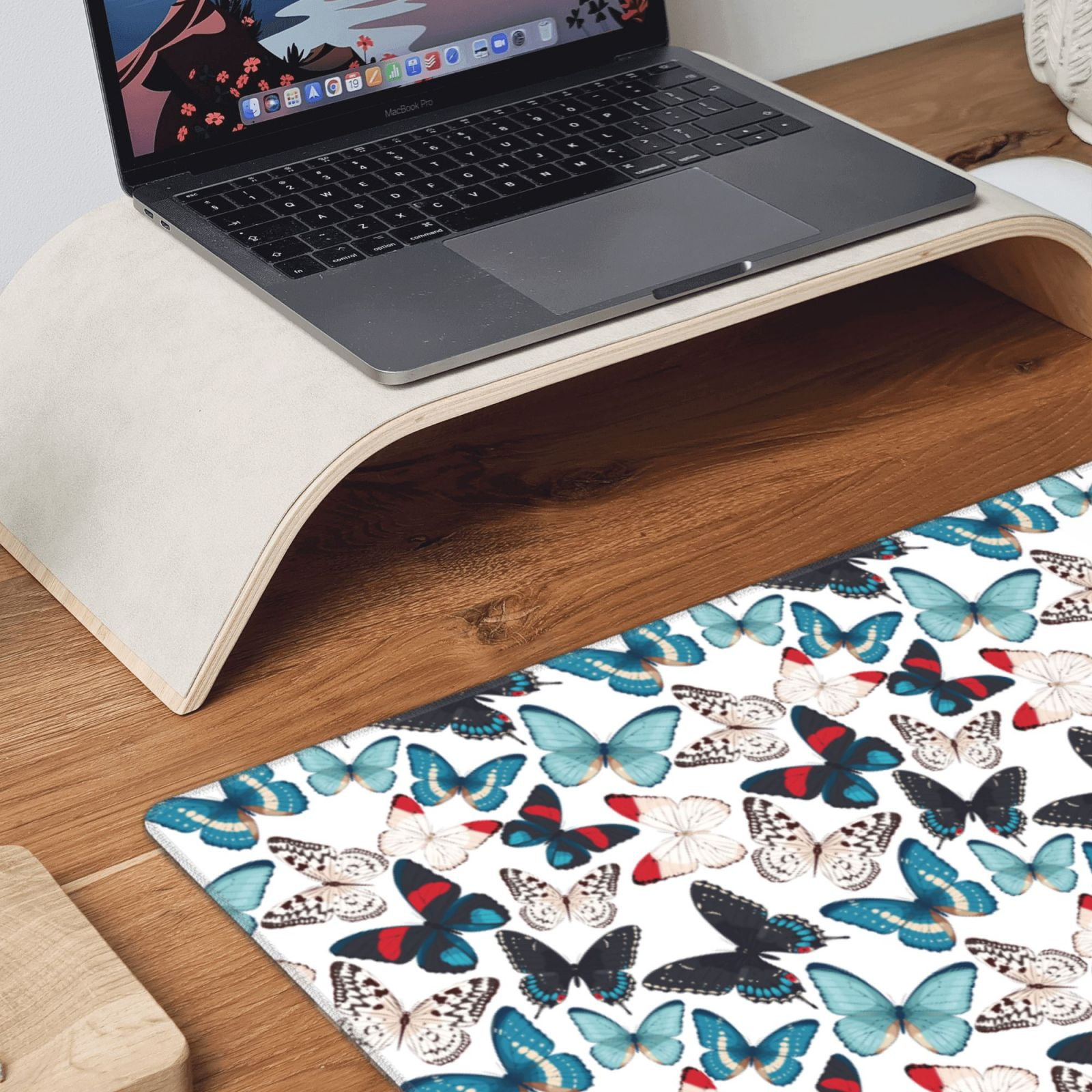 Naloa Butterfly Gaming Mouse Pad Large Mouse Mat Long Extended Desk Pad Non-Slip Rubber Mice Pads Stitched Edges Thin Pad (16x29.5 Inch)