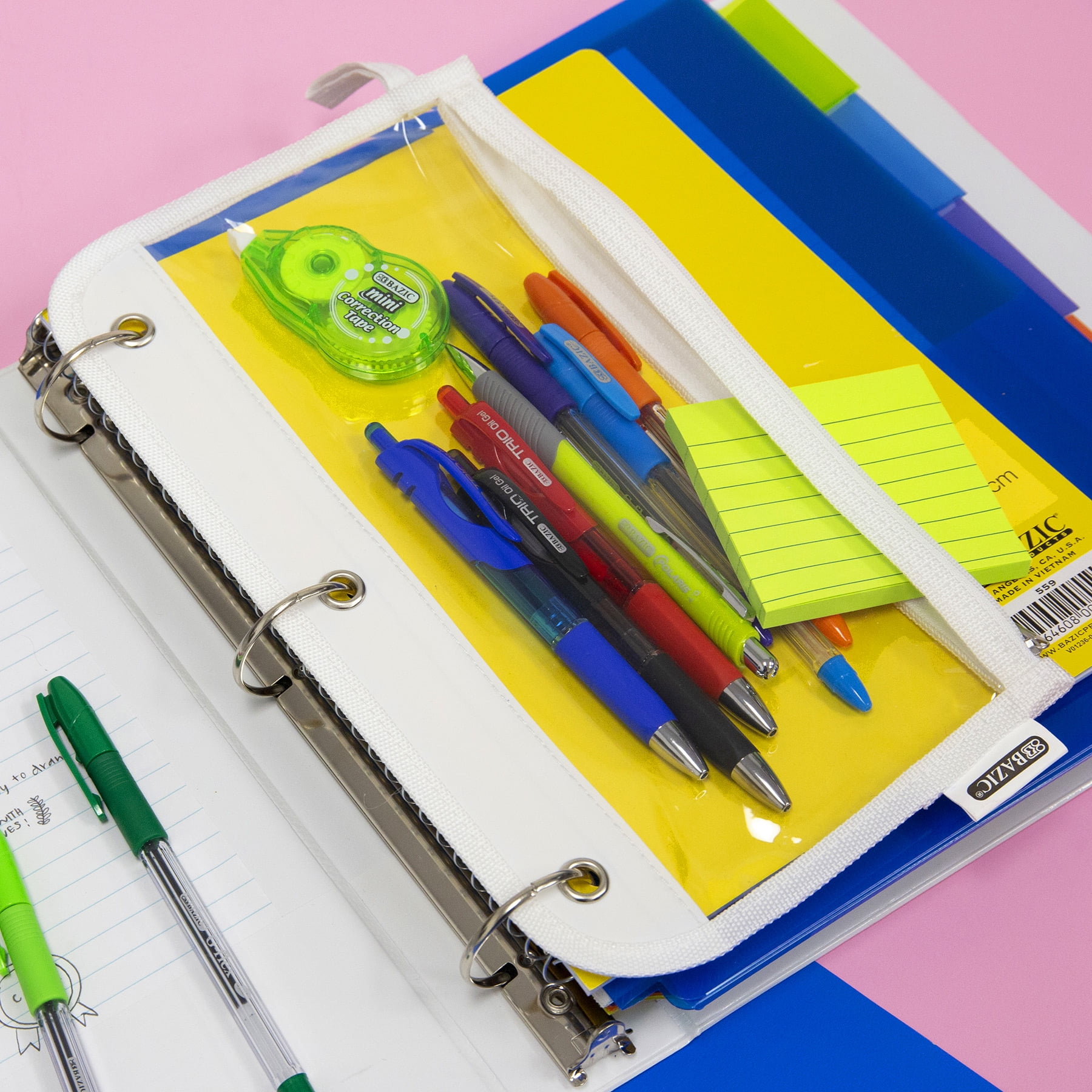 BAZIC 3 Ring Pencil Pouch, 11.5"x6.5" Clear Color, 24-Pack