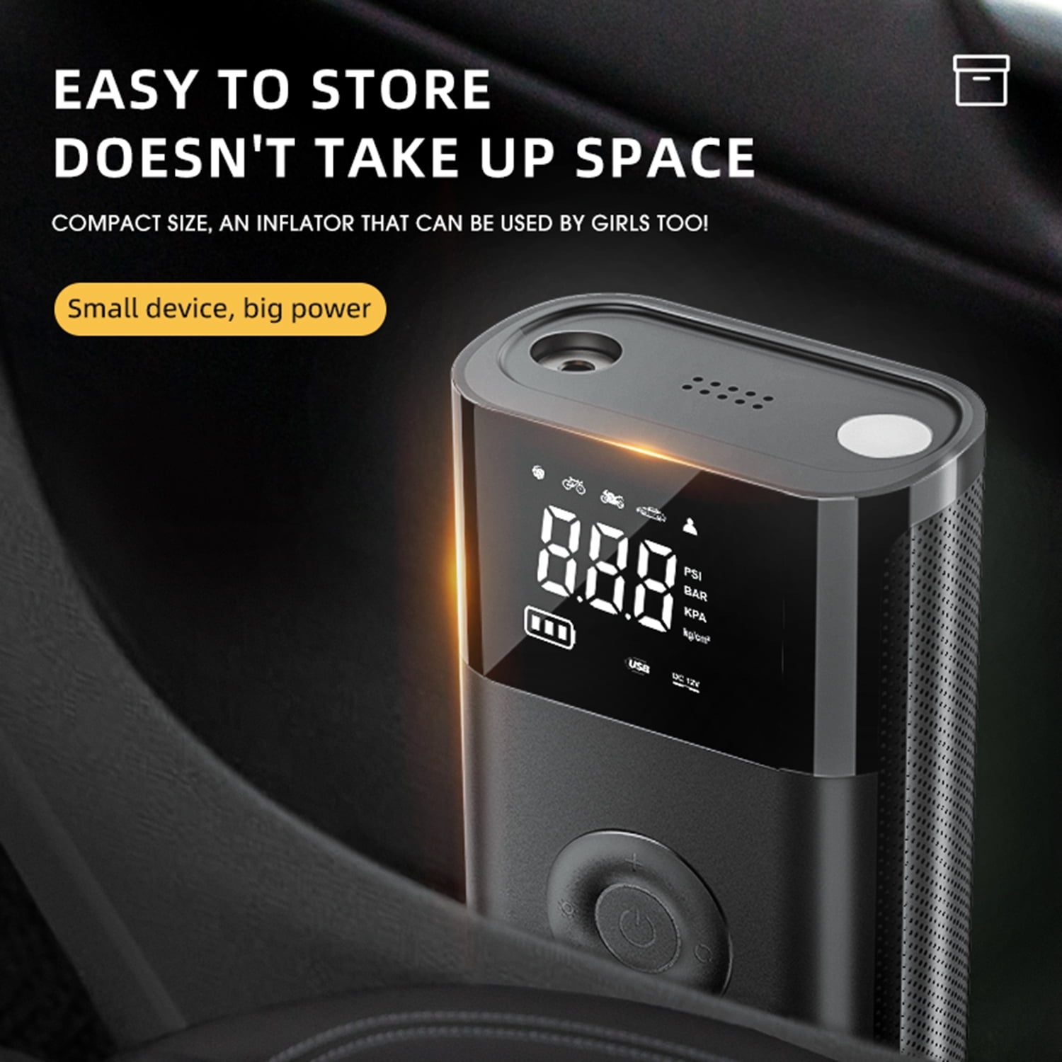 VINBYEE Tire Inflator Air Compressor for Tesla Model 3 Y X S,Cordless Portable Air Pump,Tesla Accessories with Tire Pressure Gauge and Emergency Light,Multipurpose Tesla Tire Pump