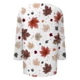 thumbnail image 6 of Women's 3/4 Sleeve Tops Crewneck Fall Leaf Print Casual Shirts Loose Fit Outdoor Work Sports Party Pullovers White XXL, 6 of 6