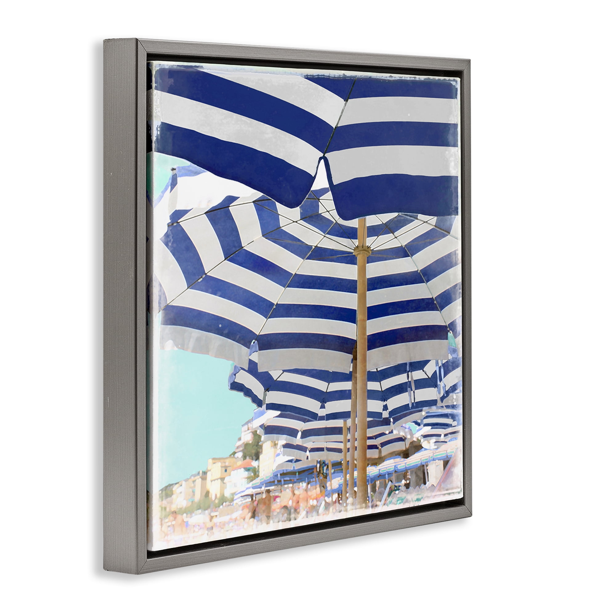 Stupell Industries Under Beach Umbrellas Nautical & Beach Painting Gray Floater Framed Canvas Art Print Wall Art, 18 x 18